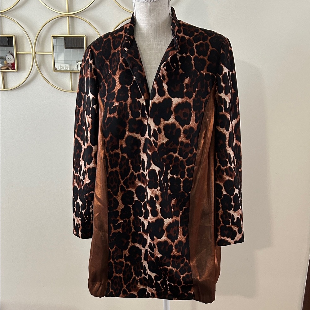 Leopard Print Long Sleeve woman’s hand made blazer, dual color, metallic brown